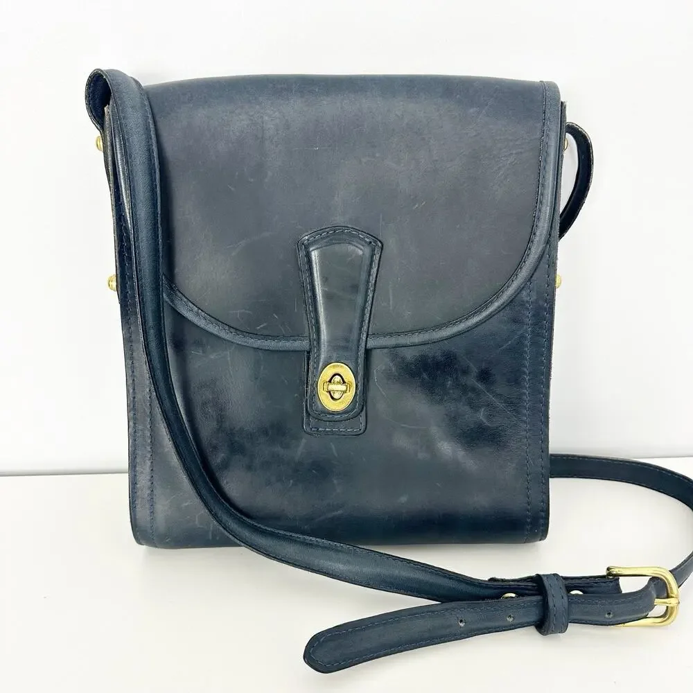 Coronado Leather Blue Leather Flap Messenger Crossbody Bag - Picture 2 of 11